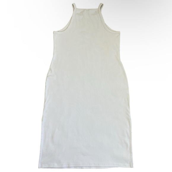 Old Navy Ribbed Tank Dress Midi Length Apron Cami Dress Beige Minimalist Sz 2X - Picture 8 of 12